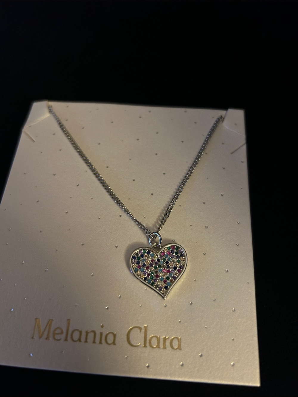 Melania Clara Silver Heart Pendant Necklace with Multicolor Stones